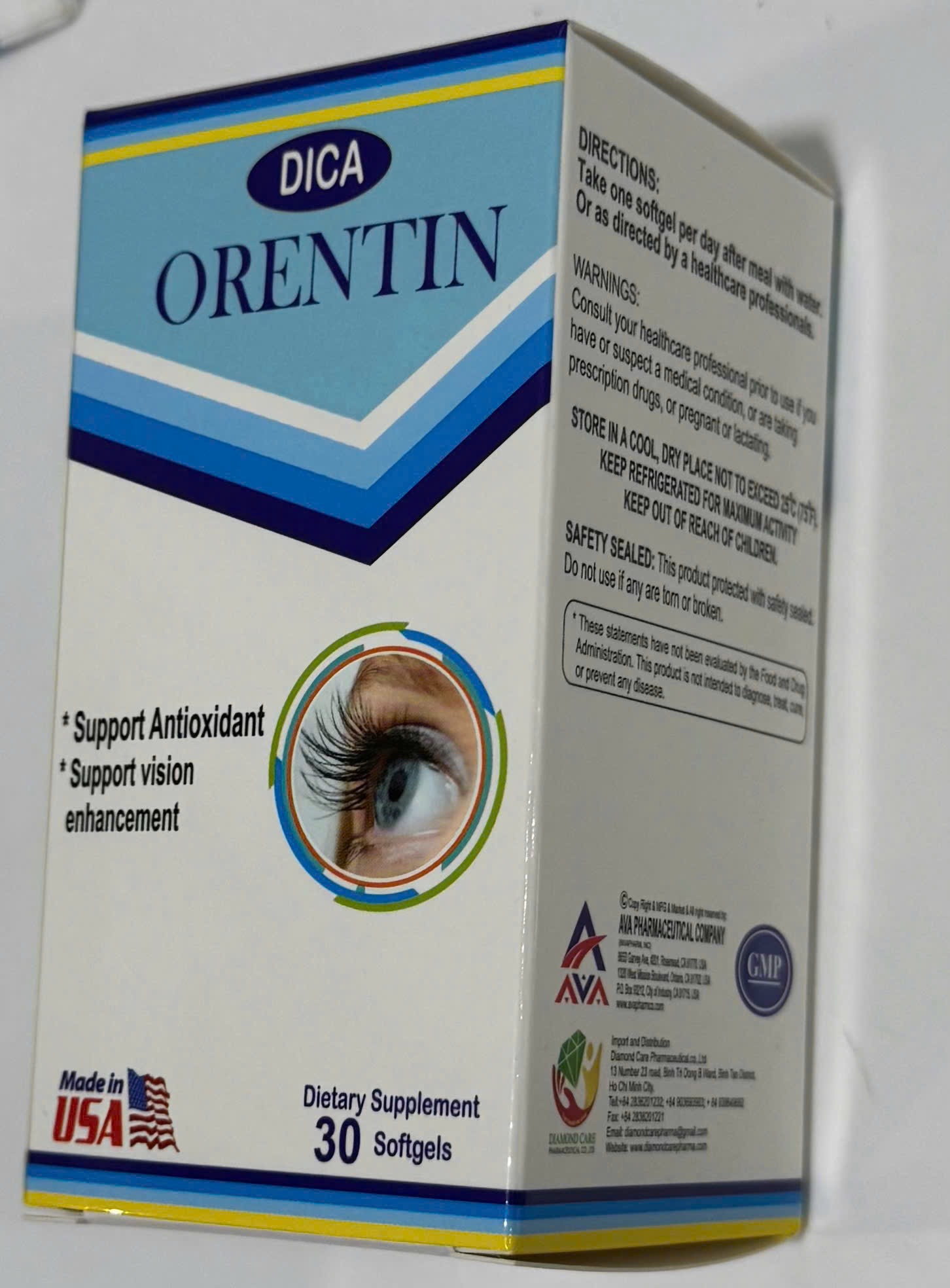 DICA ORENTIN H/30 viên nang mềm. ( bổ mắt, ngăn ngừa thoái hoá điểm vàng mắt)